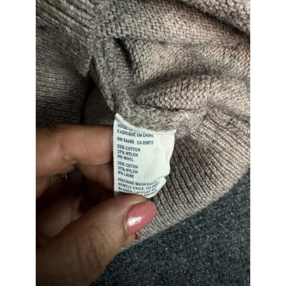 American Eagle Cardigan Sweater Womens M Tan Marl V-Neck Cable Pointelle Knit - Picture 8 of 11